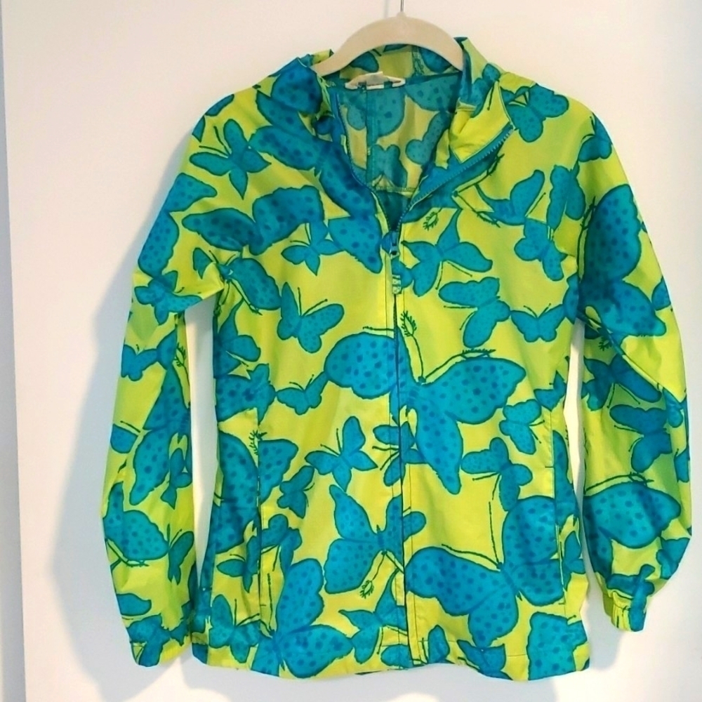 LANDS END HOODED BUTTERFLY WINDBREAKER RAIN JACKET PACKABLE